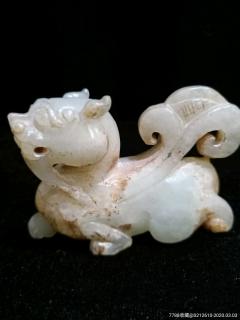 老和田白玉兽摆件