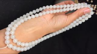 和田玉白玉羊脂108颗佛珠项链,白度好 密度好 油性十足 颗颗圆润饱满